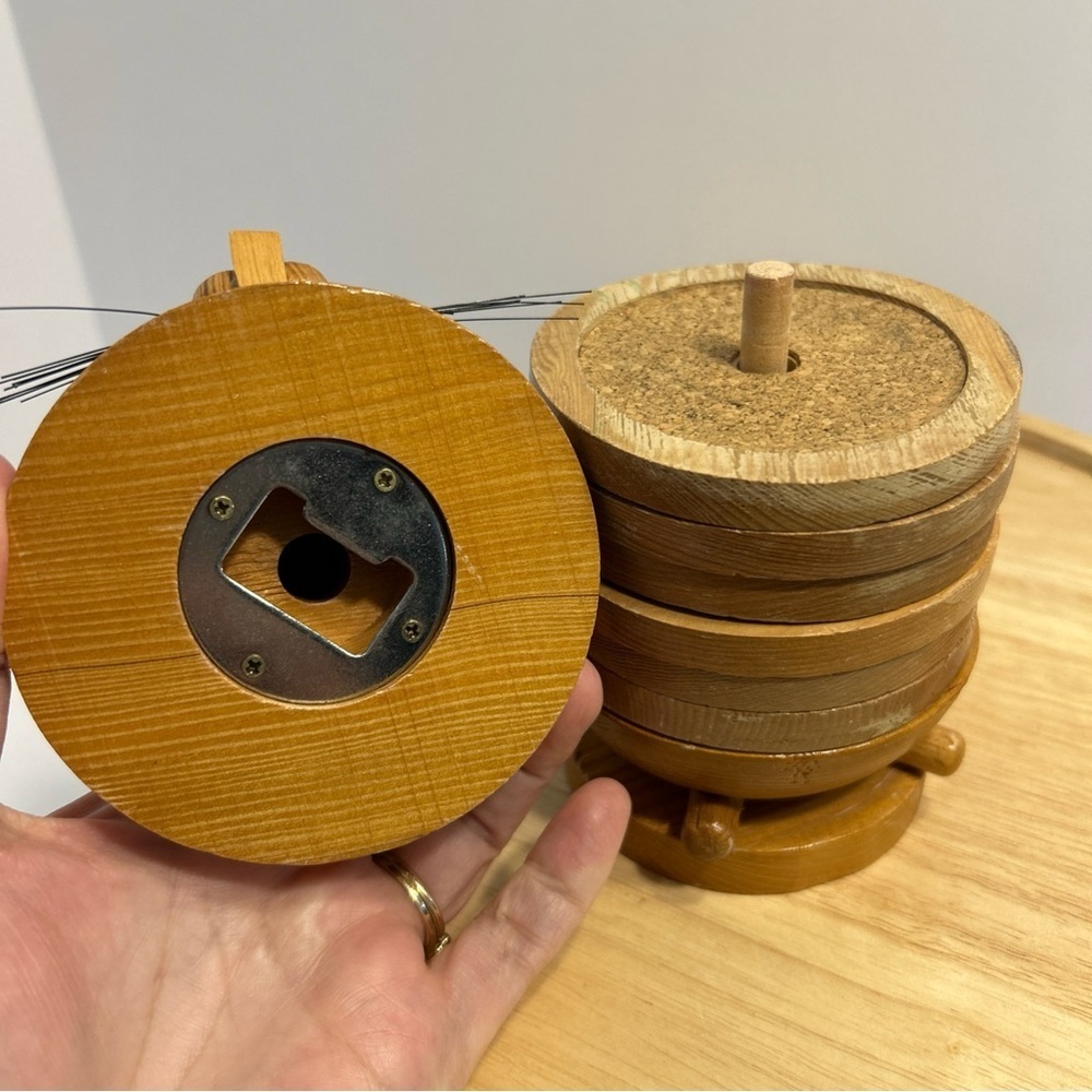 Vintage Mid Century Wooden Cat Mouse Cork Coaster Set Boling Style - Picture 7 of 10